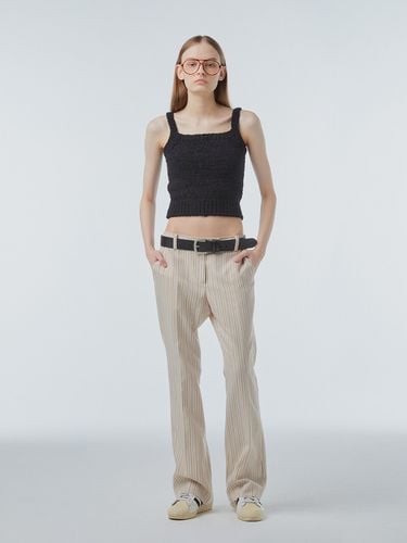 Striped Semi Boot Cut Trousers_Beige - INSTANTFUNK - Modalova