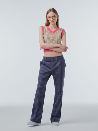 Striped Semi Boot Cut Trousers_Navy - INSTANTFUNK - Modalova