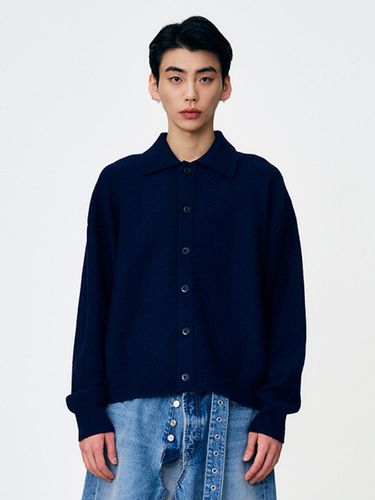 Lambswool Collared Cardigan - Navy - Lagrange - Modalova