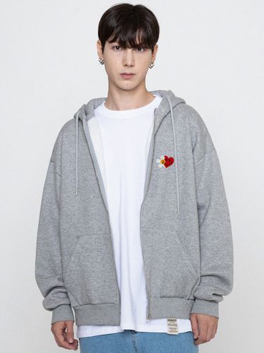 Unisex] Flower Heart Smile Hoodie Zip-up [Gray] - GRAVER - Modalova