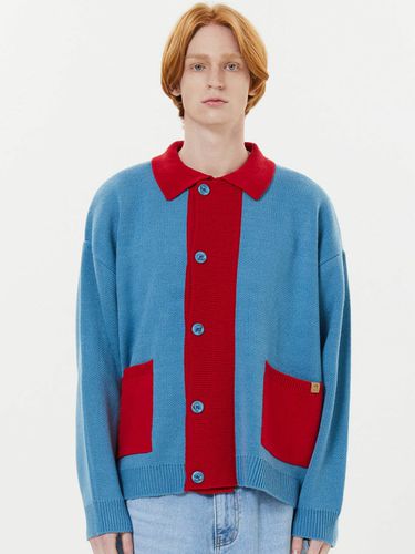 Two Tone Collar Cardigan (Blue) - WAIKEI - Modalova