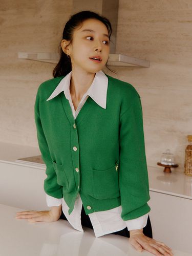 BCI Cotton V-neck Cardigan _ Green - Siyazu - Modalova