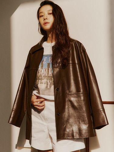 Faux Leather Oversized Half Jacket _ - Siyazu - Modalova