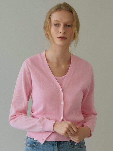 Cotton V Neck Cardigan - Fresh Pink - blank03 - Modalova