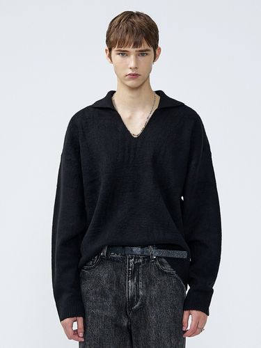 Hairy Wool Collared Pullover Black - MARTINPLAN - Modalova