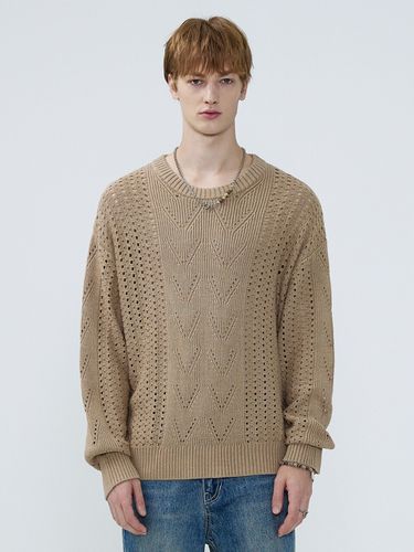 Leaf Patterned Knit Pullover Beige - MARTINPLAN - Modalova