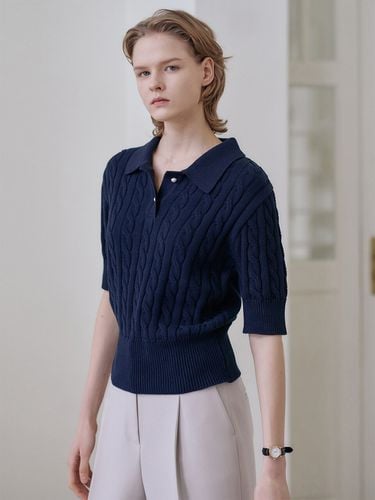 Cable Half Sleeve Pullover_Navy - NILBY P - Modalova