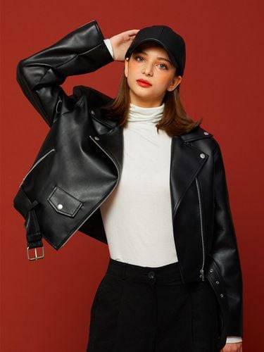 Crop Overfit Mild Leather Rider Jacket - KOLEAT - Modalova