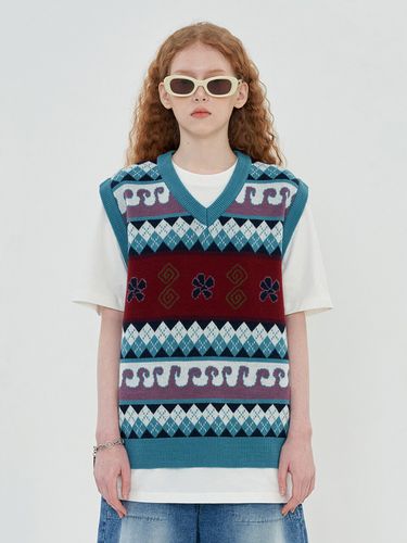 Argyle Flower Knit Vest [Emerald] - UNALLOYED - Modalova