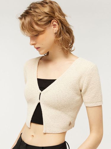 Boucle Short Sleeve Cropped Cardigan_Beige - CITYBREEZE - Modalova