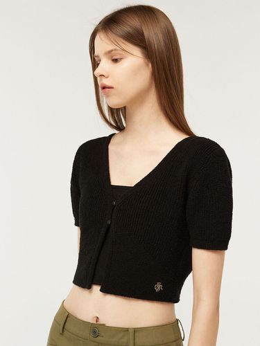 Boucle Short Sleeve Cropped Cardigan_Black - CITYBREEZE - Modalova