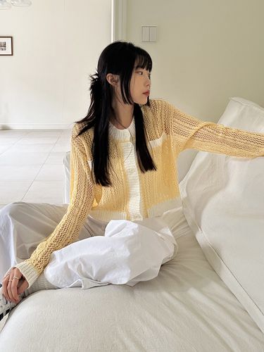 Crochet Combination Cardigan_Yellow - CITYBREEZE - Modalova