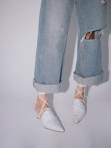 Jacquard Pointed Mules_White - cahaya - Modalova