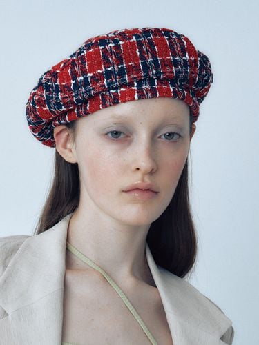 Tweed Beret_ Navy/Red - poesiedame - Modalova