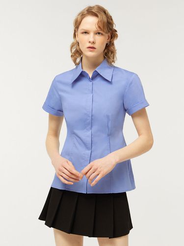 Wrinkle Free Collar Short Sleeve Line Shirt_Blue - CITYBREEZE - Modalova