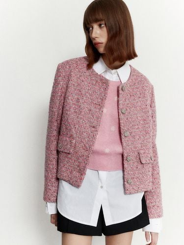 Round Neck Tweed Jacket 004 (Pink) - MUDIDI - Modalova