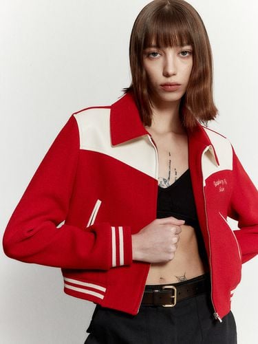 Color Block Varsity Jacket 001 Red - MUDIDI - Modalova