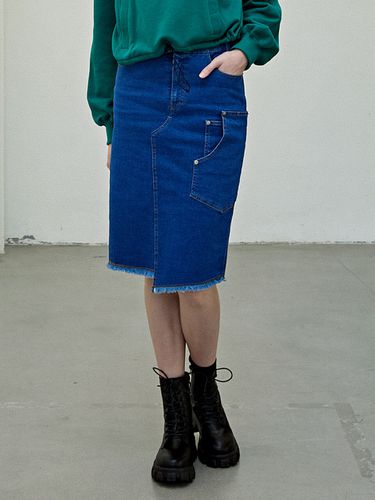 Bias Cut Unbalanced Hem Denim Skirt - CUSTOM US - Modalova