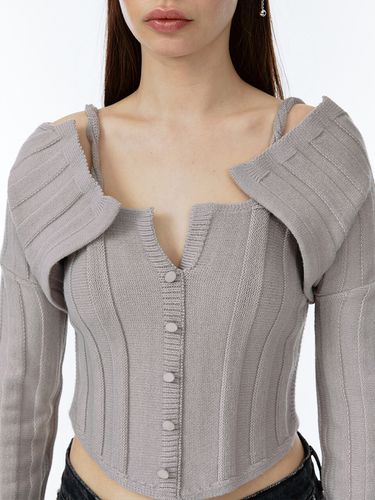 Ribbed Mini Bolero Cardigan [Gray] - SOFT SEOUL - Modalova