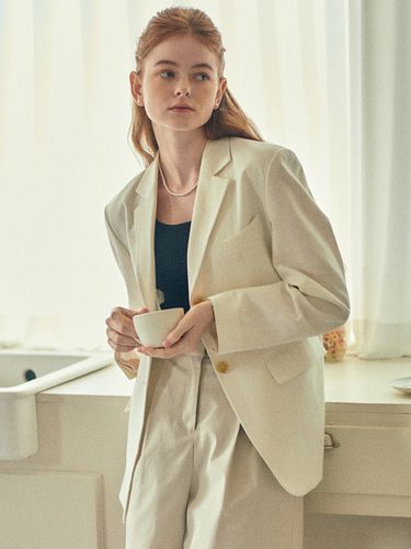 Linen Single Tailored Jacket_White - Fabricology - Modalova