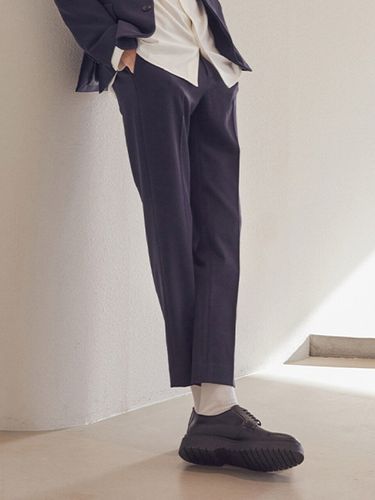 Elastic Band Tapered Fit Slacks_Navy - ADHOC - Modalova