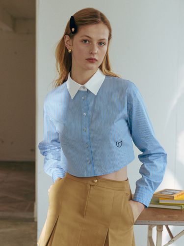 Cropped Collar Shirt_Blue - ROLAROLA - Modalova