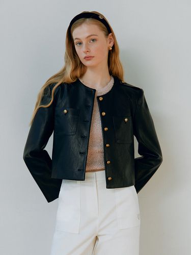 Gold Button Short Leather Jacket_Black - ROLAROLA - Modalova