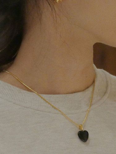 Black Onyx Heart Necklace - partez - Modalova