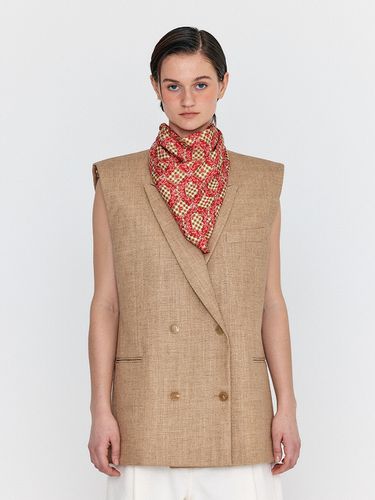 Oversized Double Breasted Vest with Scarf_Camel - EENK - Modalova