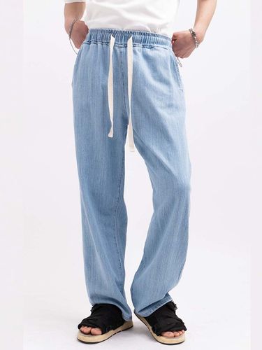 Easy Banding Wide Tapered Fit Denim Pants_Sky - DEEP SENSE - Modalova