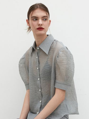 See-Through Wrinkle Puff Shirts_Grey - ouie - Modalova