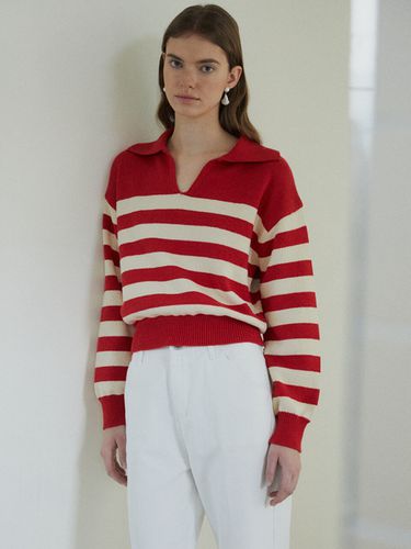 Stripe Open Collar Knit Top _3 Colors - Your name Here - Modalova