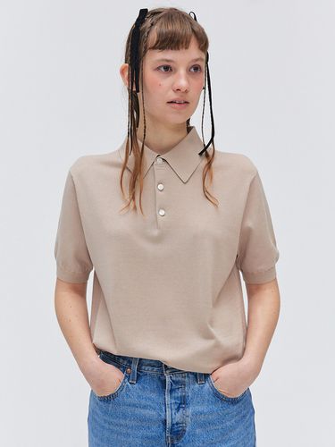 Silk Soft Collar Half Sleeve Knit Top_Beige - EZIO - Modalova