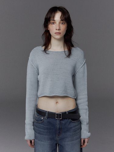 Dyeing Wash Cropped Long Sleeve Knit_Skyblue - STUDIO TABLE - Modalova