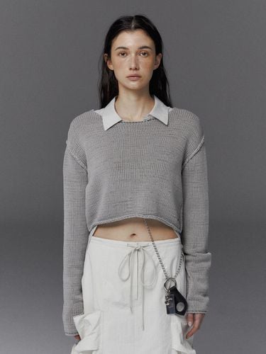 Dyeing Wash Cropped Long Sleeve Knit_Charcoal - STUDIO TABLE - Modalova