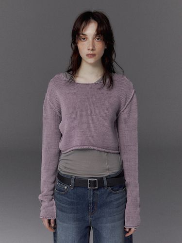 Dyeing Wash Cropped Long Sleeve Knit_Light Purple - STUDIO TABLE - Modalova