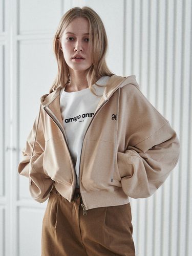 Oversize Cropped Zip-up Hoodie - HACIE - Modalova