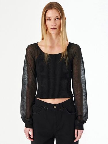 Glittering Sleeve Knit Top_Black - DIAGONAL - Modalova