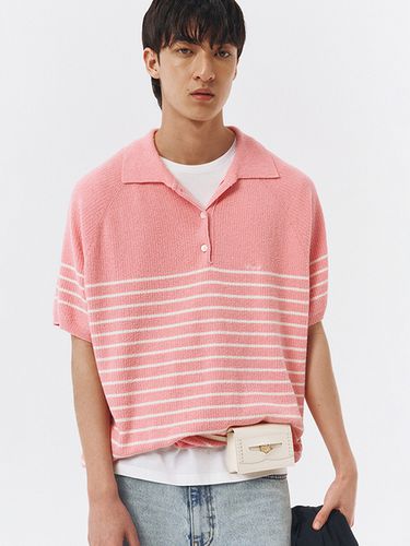 Unisex Collared Stripe Knit Top_Pink - Dunst for MEN - Modalova