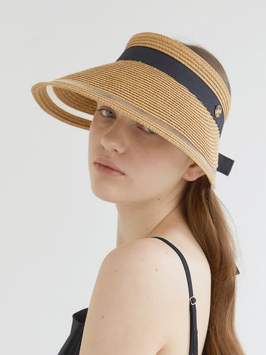 Mesh Ribbon Logo Pendant Raffia Sun Visor_Beige - halden - Modalova