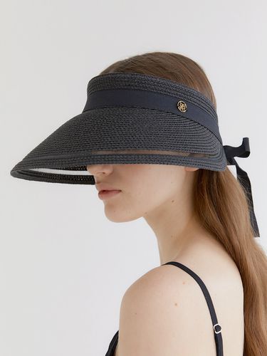 Mesh Ribbon Logo Pendant Raffia Sun Visor_Black - halden - Modalova