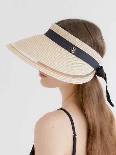 Mesh Ribbon Logo Pendant Raffia Sun Visor - halden - Modalova