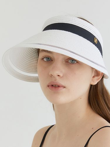 Mesh Ribbon Logo Pendant Raffia Sun Visor_White - halden - Modalova