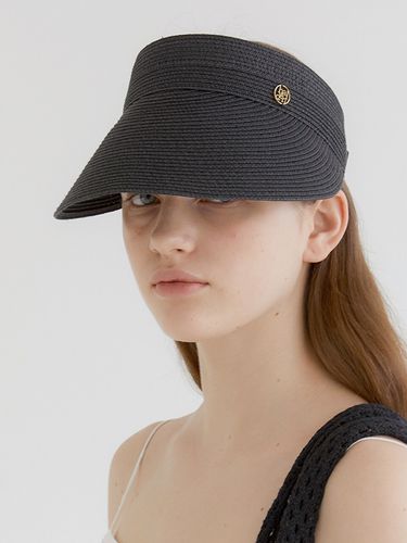 Round Logo Pendant Raffia Sun Visor_Black - halden - Modalova