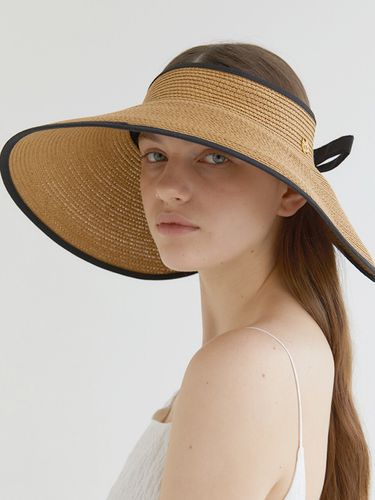 Wide Ribbon Logo Pendant Raffia Sun Visor_Beige - halden - Modalova