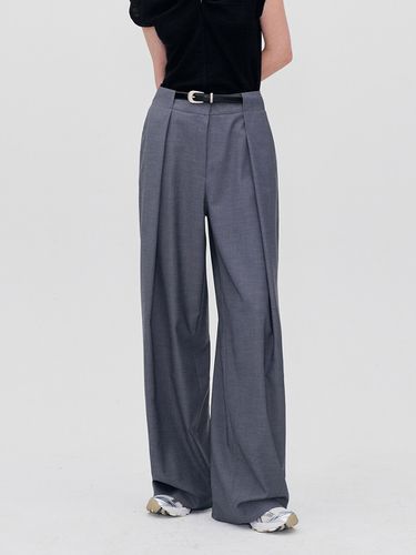 Belt Waist Detail Wide Leg Trousers_Gray - RE RHEE - Modalova