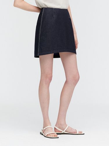 Asymmetrical Morning Cut Mini Skirt_Indigo - MONGDOL - Modalova