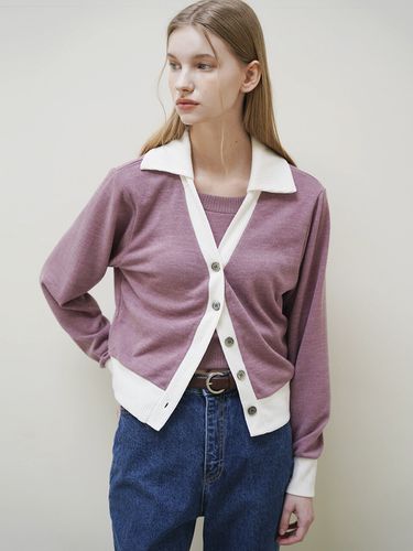 Becky Coloring Collar Knit Cardigan _ - LEIE - Modalova