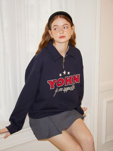 Retro Half Zip-up Sweatshirt_ Navy - SALON DE YOHN - Modalova