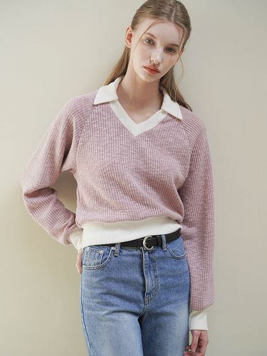 Daisy Coloring Collar V Neck Knit _ - LEIE - Modalova